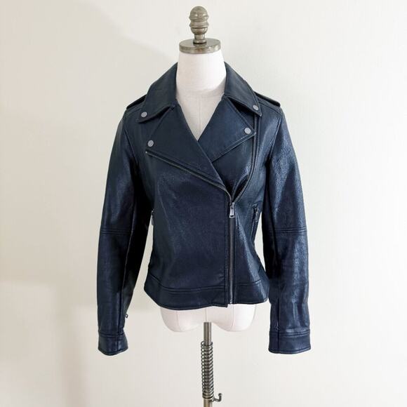 LOFT Black Faux Leather Biker Jacket Women's Size 4 EUC Zip Up Pockets - Picture 9 of 10